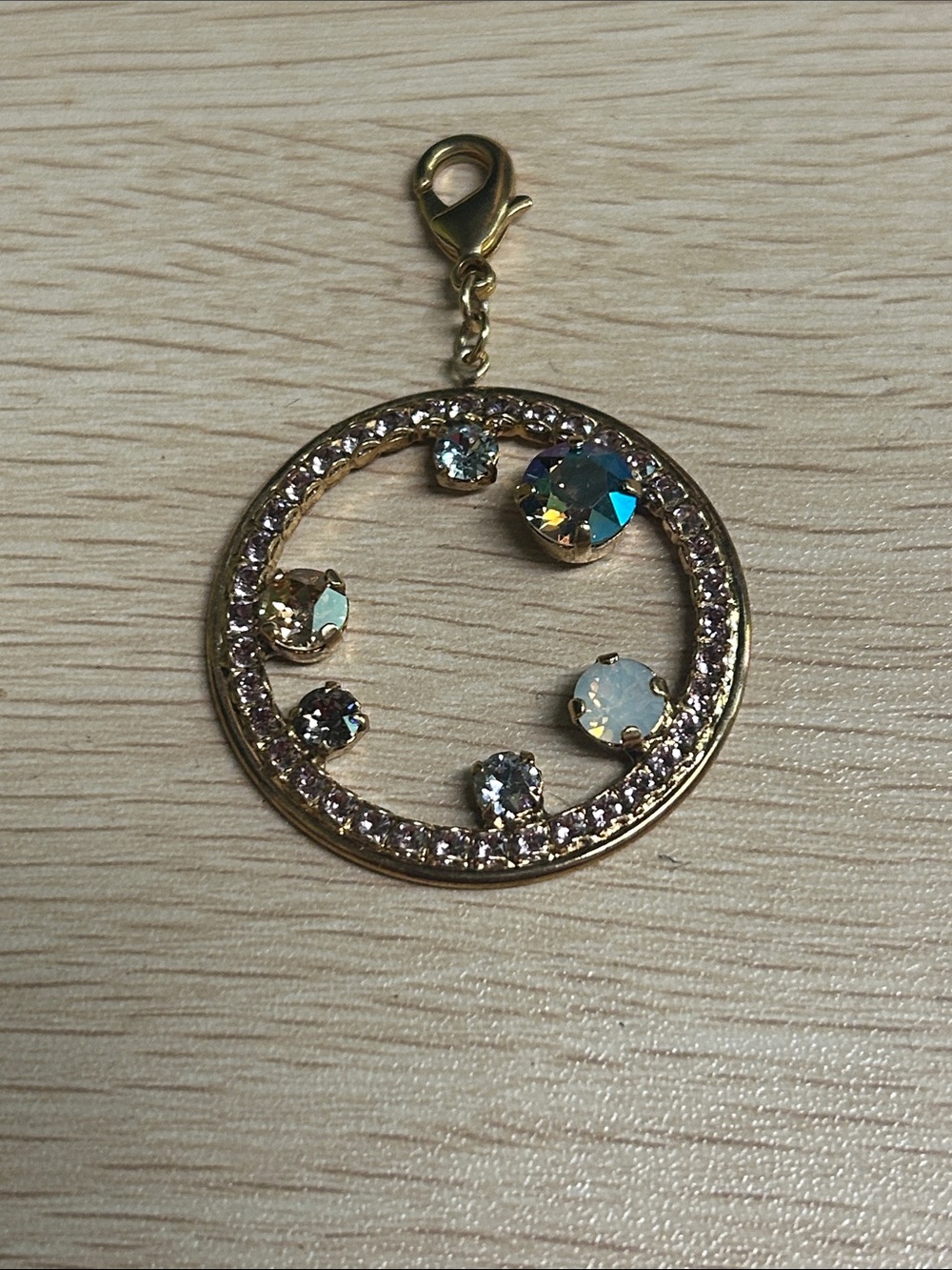 Gold-Tone Crystal Circle Pendant Charm - Multicolor Stones